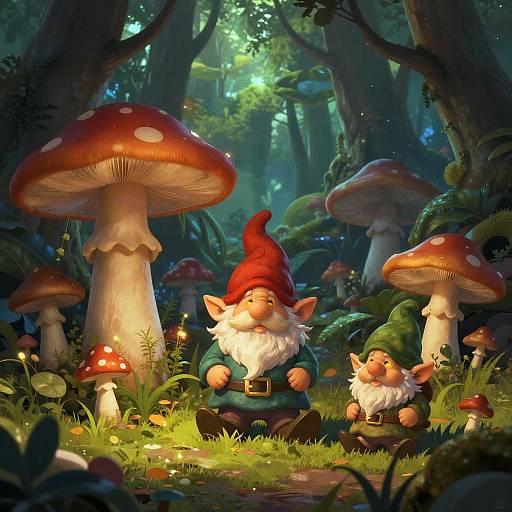 Whimsical Mischievous Gnomes in Forest