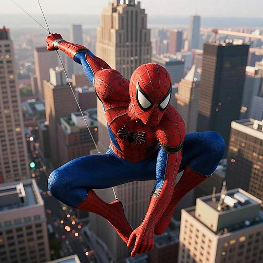 Dynamic Spidermen Swinging at Dusk