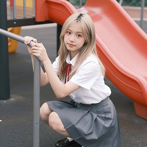 Asian Schoolgirl on Playground