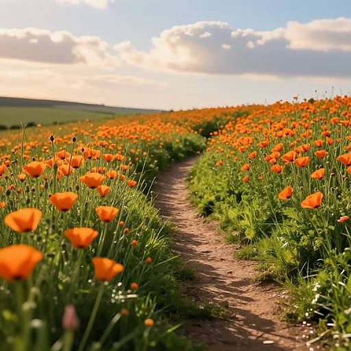 Sunlit Pathway Through Vibrant Poppies