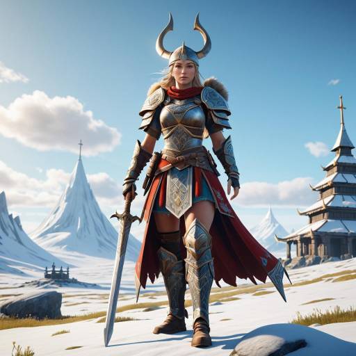 Female Viking Warrior in Snowy Landscape