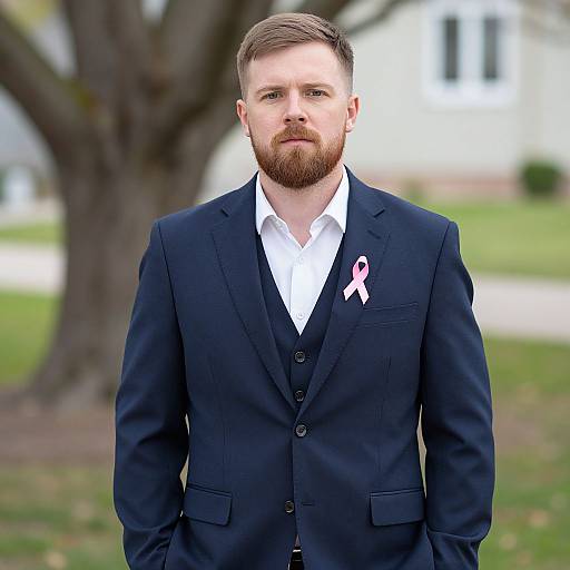 Man in Suit with Pink Awareness Ribbons