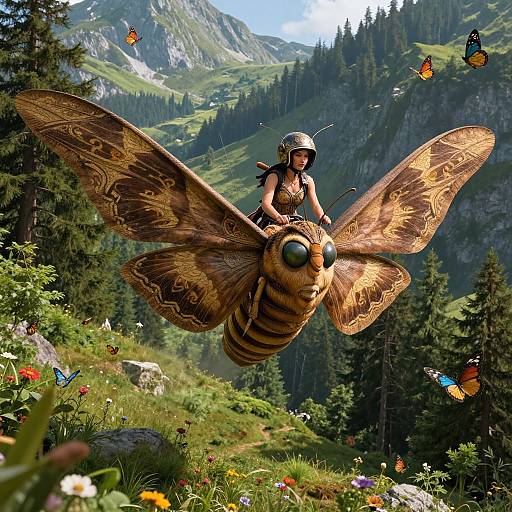 Glamorous Woman Riding Giant Moth