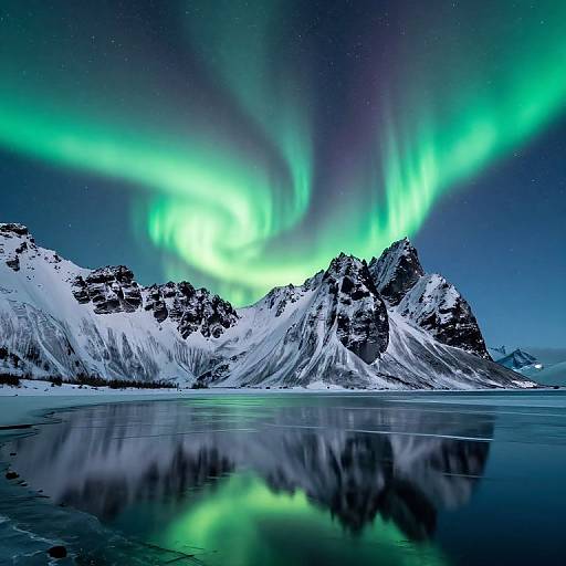 Aurora Borealis Over Snowy Mountains