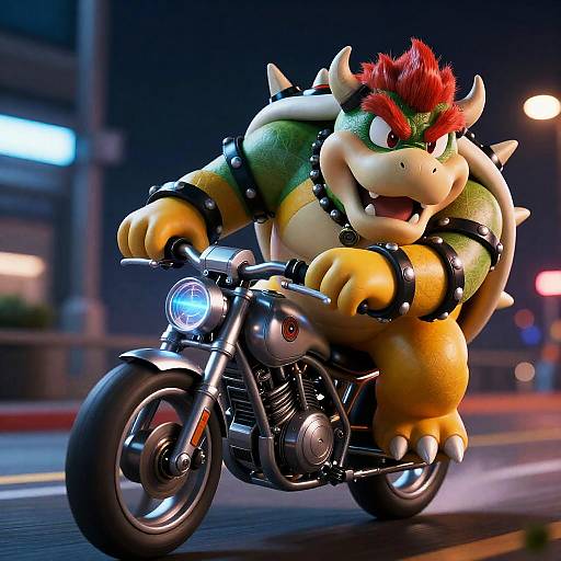Cinematic Cyberpunk Bowser on Armored Bike