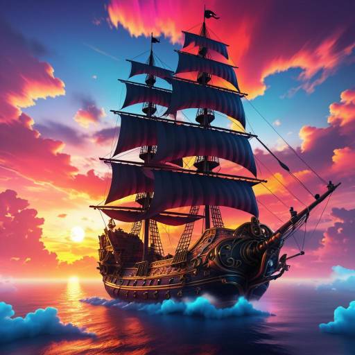 Pirate Ship Adventure in Cloudy Sunset