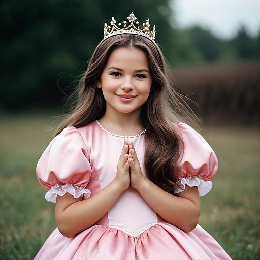 Little Girl in Pink Princess Dress with Crown