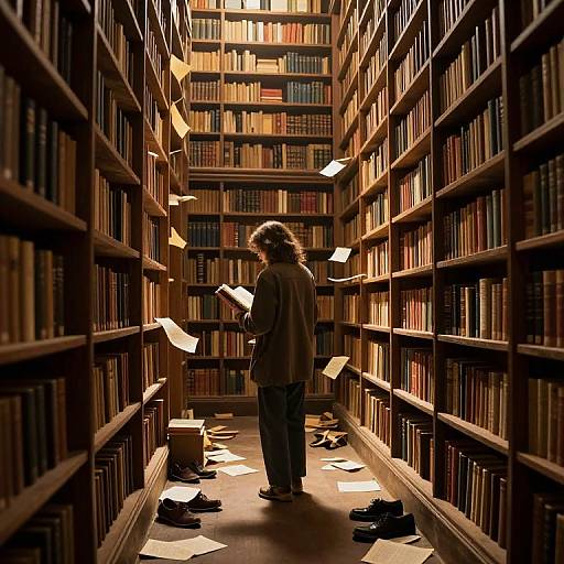 Solitary Figure in Ancient Library