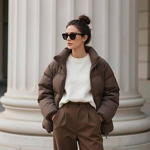 Chic Woman in Front of Stone Structure