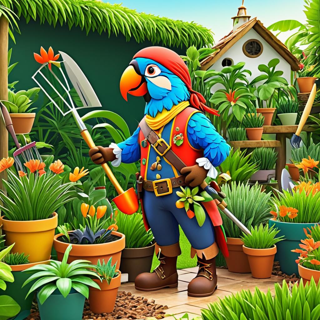 Colorful Pirate Parrot in a Garden