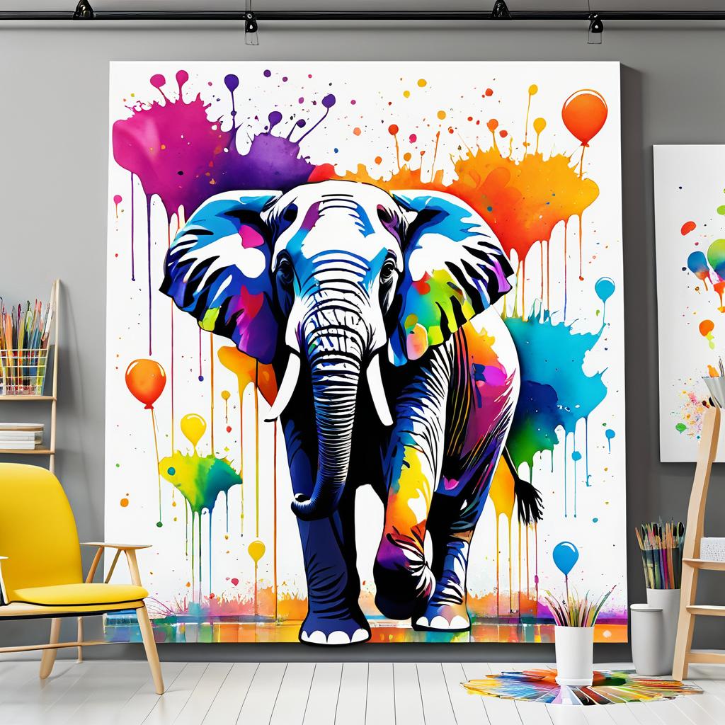 Cheerful Elephant Painting in Studio