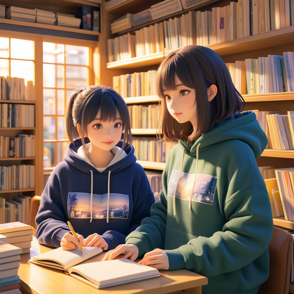 Cozy Friendship in a Bookstore Scene