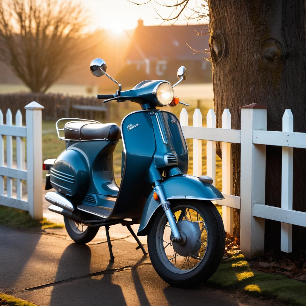 Nostalgic Winter Moped by Fence