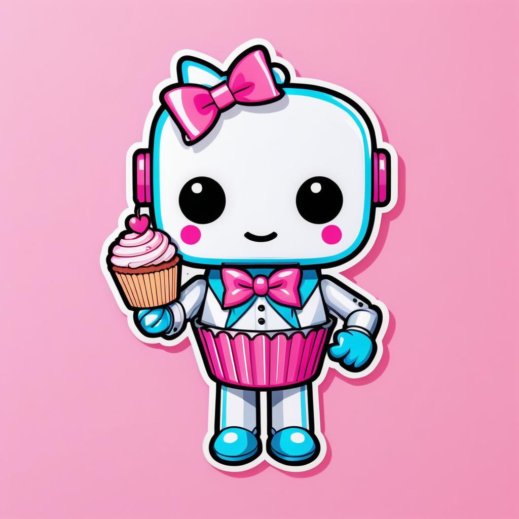 Kawaii Robot Cupcake Sticker Design