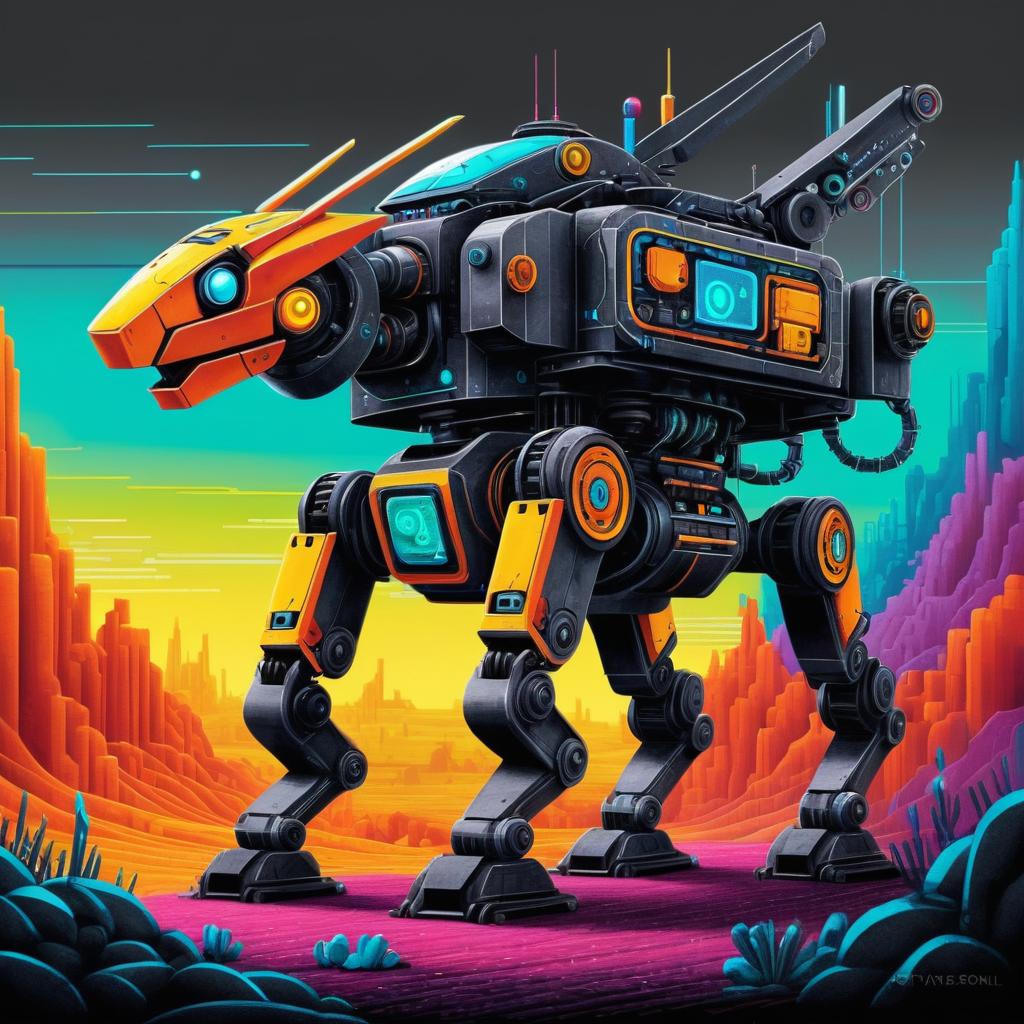 Whimsical Robotic Animal Adventure Pixel Art