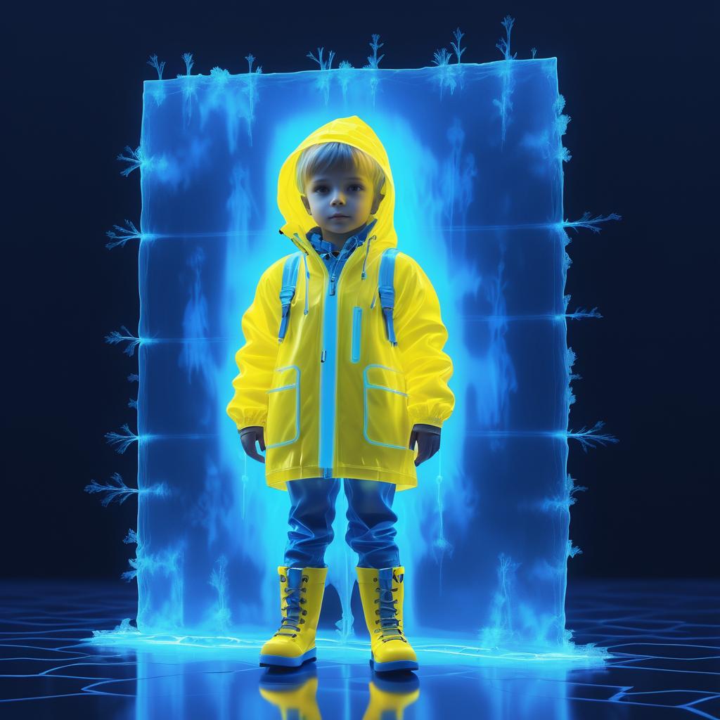 Child in Yellow Raincoat with X-Ray Effect