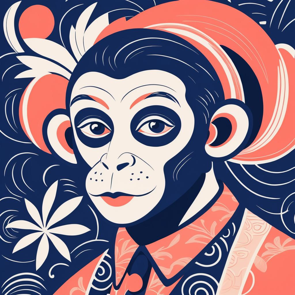 Matisse-Style Monkey Illustration with Elegance