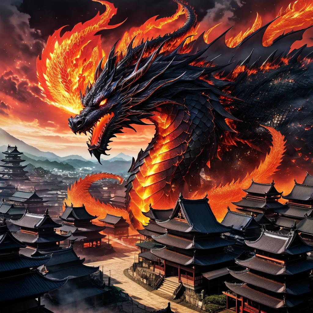 Colossal Dragon Over Scorched Village