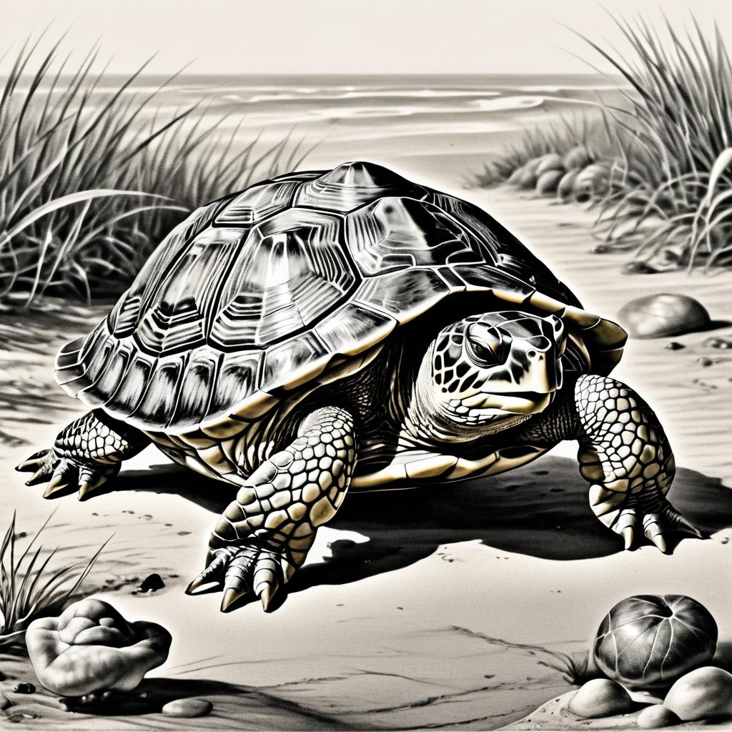 Engraved Portrait of a Joyful Turtle