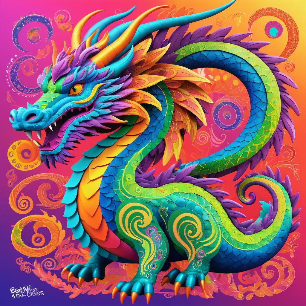 Surreal Colorful Dragon Sketch Inspired by Stars