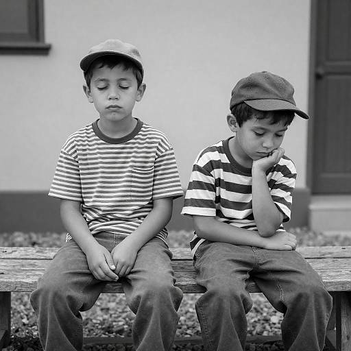 Vintage Black-and-White Boys on Bench