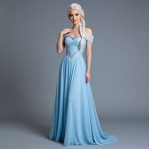Woman Posing in Blue Elsa Dress