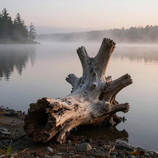 Serene Driftwood Log at Dawn