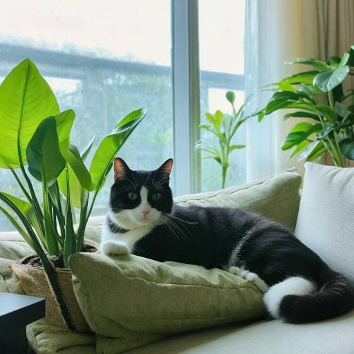 Cozy Indoor Gaming with Cat and Plants