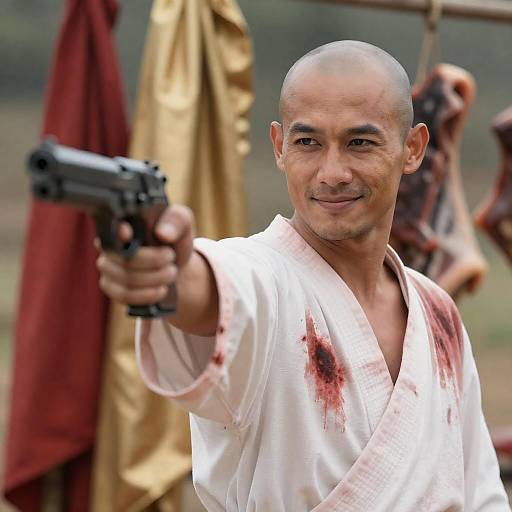 Sinister Bald Man in Blood-Stained Robe