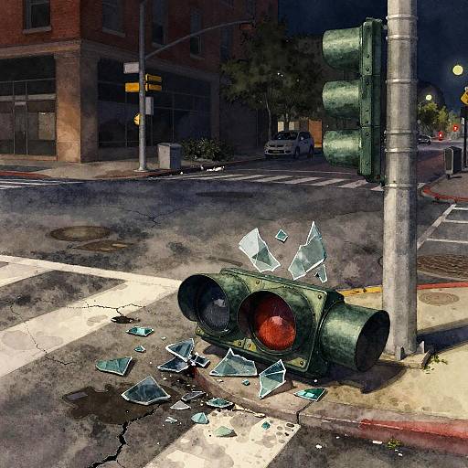 Watercolor Illustration of Broken Traffic Light