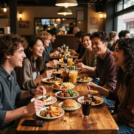 Cozy Pub Scene with Diverse Comfort Food