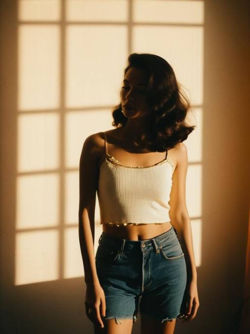 Woman in White Cropped Tank Top and Denim Shorts