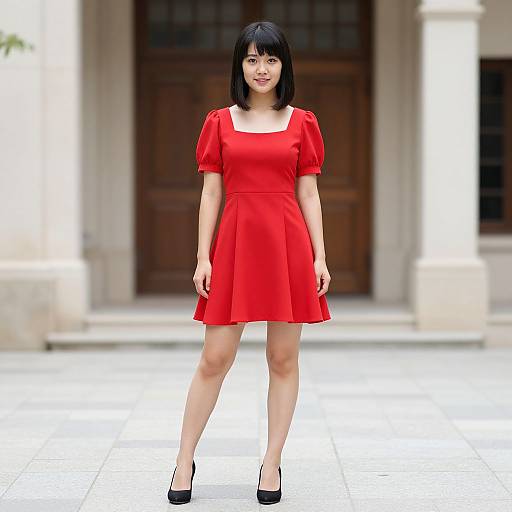 Asian Woman in Red Dress