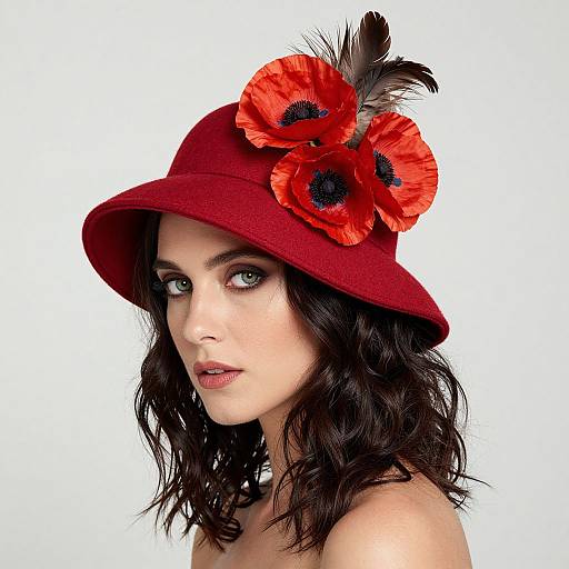 Elegant Red Cloche with Poppies