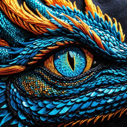 Embroidered Blue Dragon Eye with Burning Tower Reflection