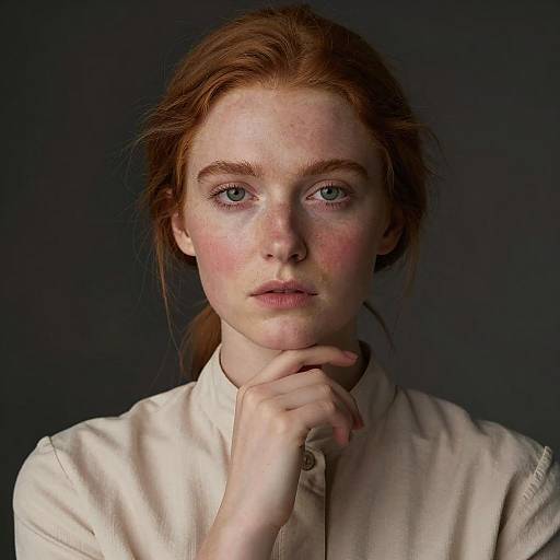 Pensive Redhead Beauty in Dark Background