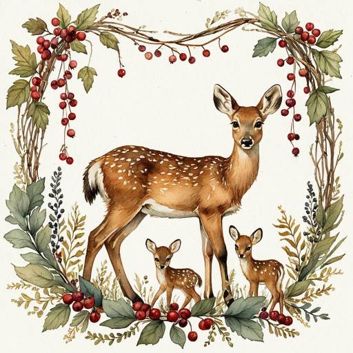 Whimsical Deer Fawn with Berry Garland