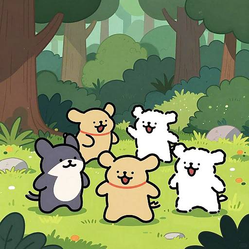 Playful Anthropomorphic Animals Scene