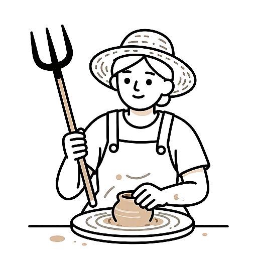 Elderly Potter Woman Line Art