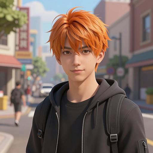 Young Man with Orange Hair in Urban Street