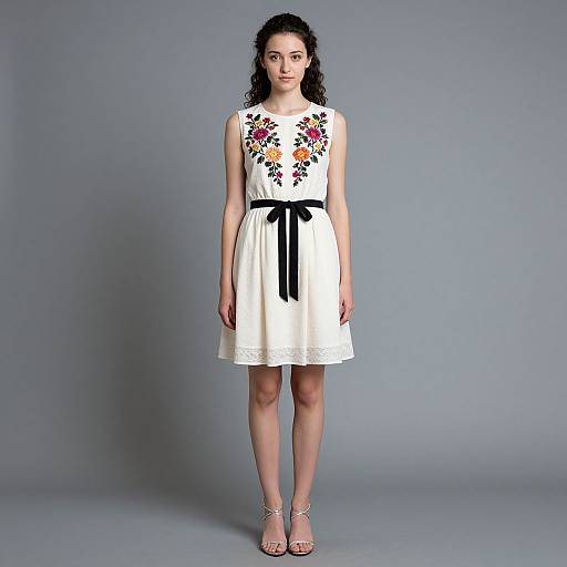 Portrait of Woman in Ivory Floral Dress