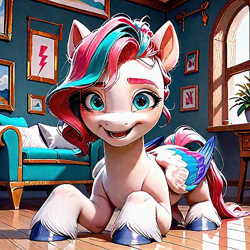 Excited Pegasus Pony with Multicolored Wings