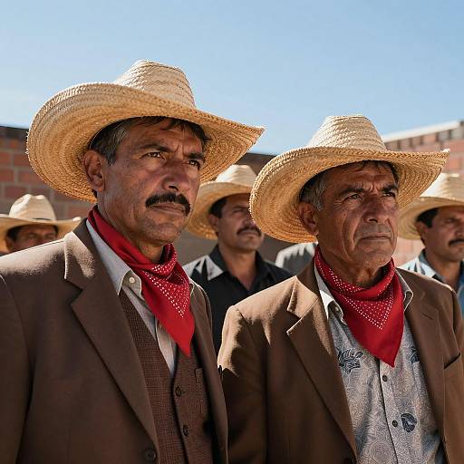 Men in Western Attire with Straw Hats