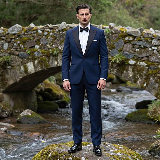 Handsome Man in Tuxedo by Mossy Bridge