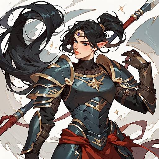 Fantasy Elf Warrior in Armor with Spear