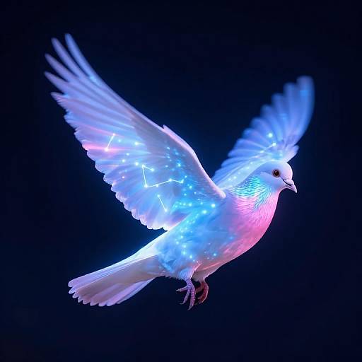 Luminous Neon Pigeon in Ethereal Glow