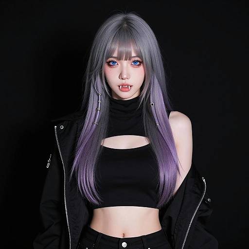 Stylish Woman with Gradient Hair and Blue Eyes