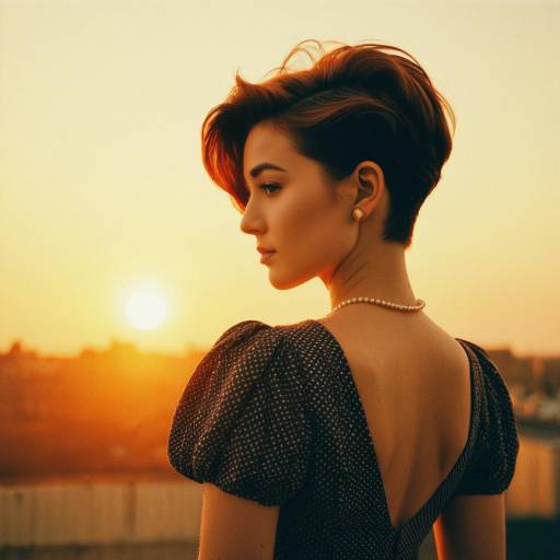 Woman with Short Back and Sides Hairstyle at Sunset