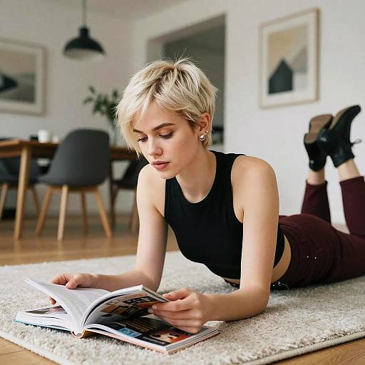 Stylish Woman Reading in Chic Apartment