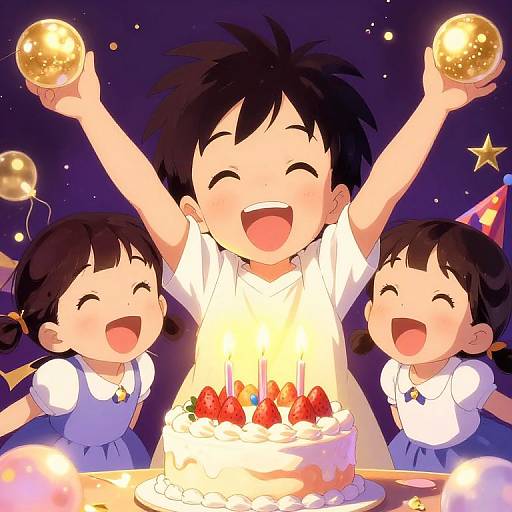 Bright Anime Toddlers Birthday Illustration